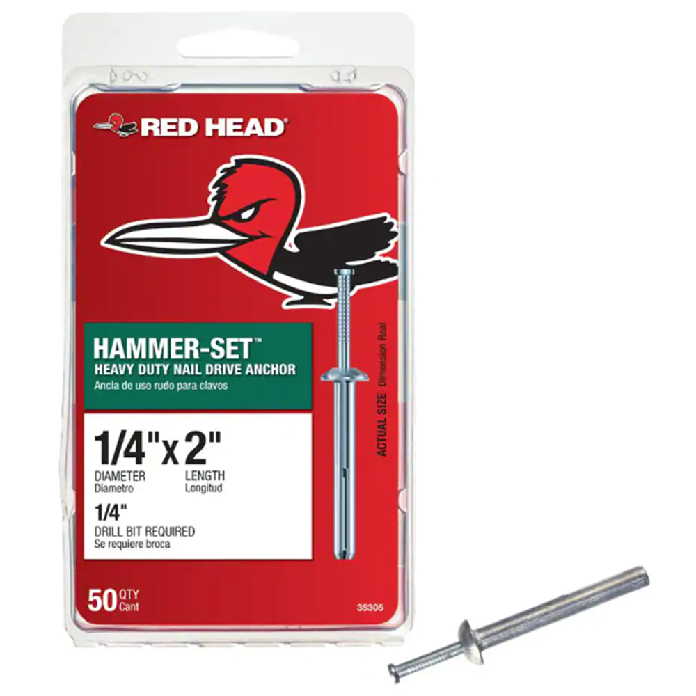 Red Head 1/4 Inch x 2 Inch Hammer-Set Nail Concrete Anchors (50-Pack) from Columbia Safety